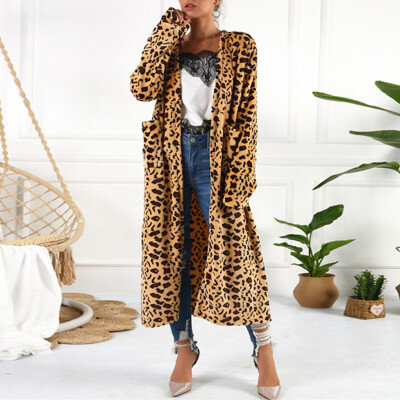 

Tailored Womens Winter Long Sleeve Leopard Print Cardigan Coat Casual Blouse Tops