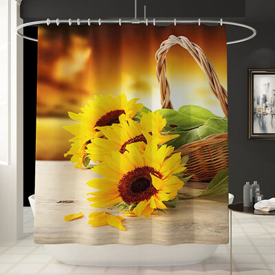 

Gobestart Sunflower Shower Curtain Floor Mat Four-piece Bathroom Mat Set