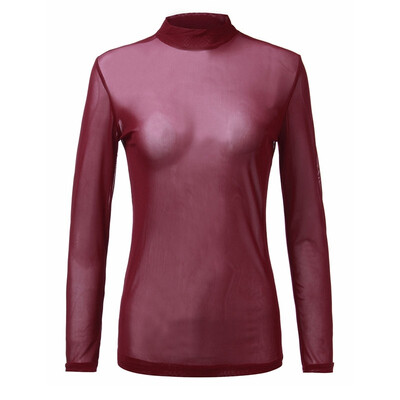 

Sexy Women Blouses See Through Transparent Mesh Long Sleeve Sheer Blouse Tops Tee