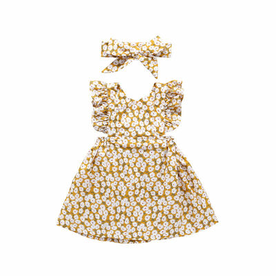 

New Baby Girls Dress Sets Kids Floral Pattern Dresses Casual Flare Sleeve Tutu Sundress With Headband
