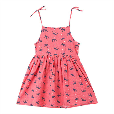 

Summer Girls Round Neck Cotton Cartoon Print Princess Cute Sweet Sleeveless Sling Beach Dress fashion dress