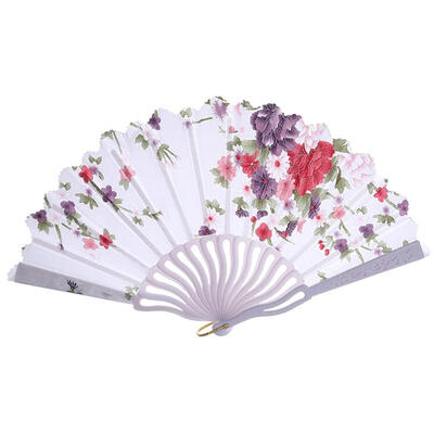 

Floral Decorative Folding Fan Satin Handheld Fan with Plastic Ribs for Home Wedding Decoration Dancing Party