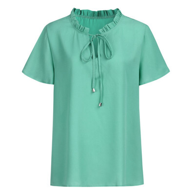 

Women Chiffon Blouse Short Sleeve Tops Stand Collar Bow Elegant Ladies Formal Office Blouse Plus Size Chiffon Shirt clothing