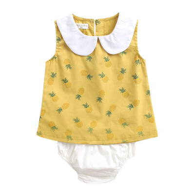 

Summer Sweet Round Neck Sleeveless Baby Girls Set Pineapple Print Top Triangle Shorts 2 Piece Baby Girl Set