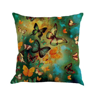 

〖Follure〗Butterfly Painting Linen Cushion Cover Throw Waist Pillow Case Sofa Home Decor A