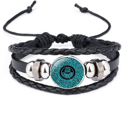 

Stylish Islamic Arab Allah Time Gem Bracelets Bangles Handmade Multilayer Leather Beaded Bracelets