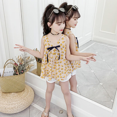 

Summer Casual Baby Girls Flower Pattern Sleeveless Dress With Shorts Kids Toddler Pageant Sundress Set