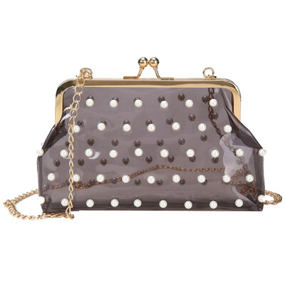 

Fashion Transparent Faux Pearl Kiss Lock Women Chain Crossbody Shoulder Bag
