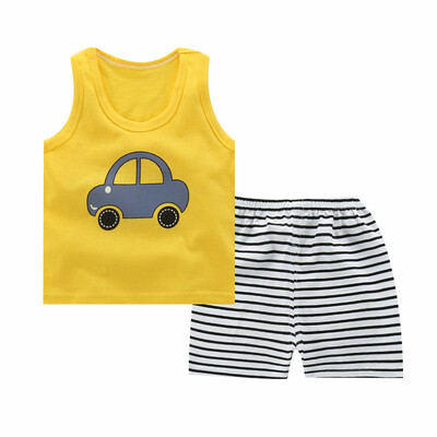 

Summer Baby Boys Girls Clothes Set Sleeveless Cartoon Print Tops Vest Shorts Toddler Casual Outfits Sets