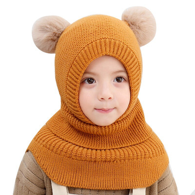 

Cute Child Knitted Hat Autumn Winter Kids Hats Ball Girls Boys Children Warm Caps Scarf Set Baby Bonnet Scarves
