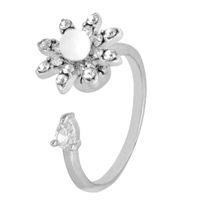 

Women Fashion Jewelry Silver Rotating Flower Pearl Turning Open Ring for Women