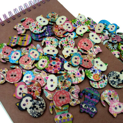 

JPGIF 50pcs Mixed Cat 2 Holes Wooden Buttons Sewing Scrapbooking Crafts