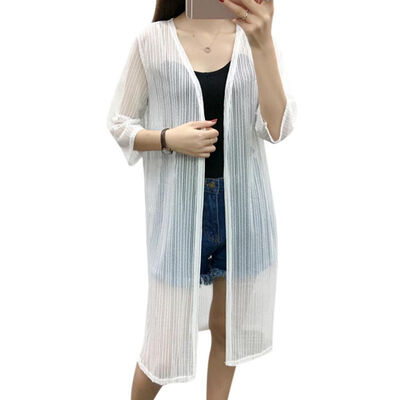 

2018 Lace Korean Slim Striped Thin Long Section Wild Women Casual Striped Summer Cardigan Ladies Beach Cardigans Tops