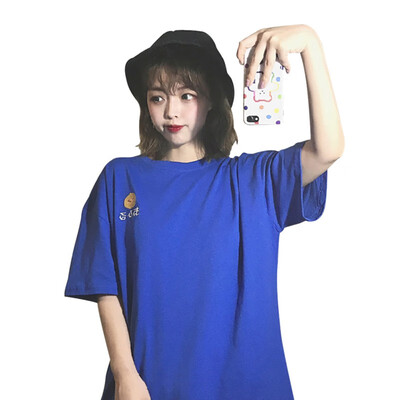 

Summer 4-color Plus Size Casual T-Shirt Korean Student Loose Cartoon Printed Retro Short-Sleeved Women Streetwear Basic Tee