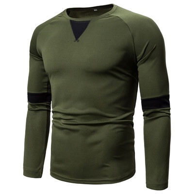 

Toponeto Men Pure Color O-Neck Splicing Long Sleeve Shirt Fashion Long Sleeve Blouse Top