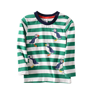 

1-6T Embroidery Cartoon Long-Sleeved Striped Round Neck Soft Cotton T-Shirt Autumn