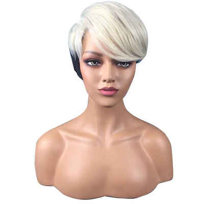 

Women Black&White Short Straight Wig Rose Net High Temperature Fiber Fake Hair