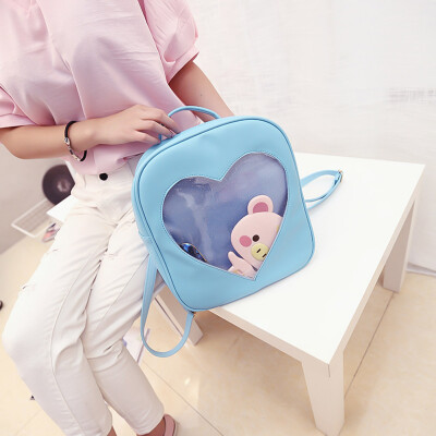 

Kids Candy Color Pu Leather School Bag Diy Transparent Love Heart Shape Backpack Schoolbags