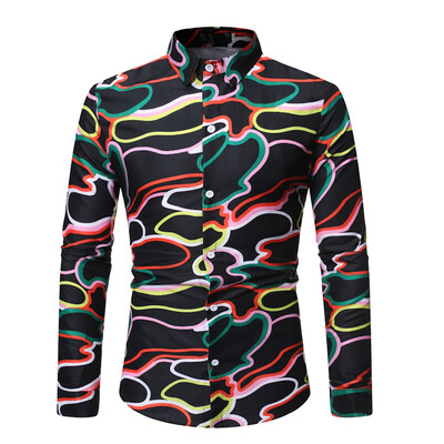 

Toponeto Mens Ethnic Style Vintage Printing Slim Long Sleeve Dress Shirt Blouse Tops