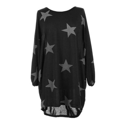 

T Shirt Autumn Women Casual Loose Star Print Cotton Blends Tees Long Sleeve Tops Plus Size