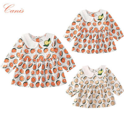 

New Infant Baby Girls Lemon Print Tutu Dress Long Sleeve Sundress Casual Clothes