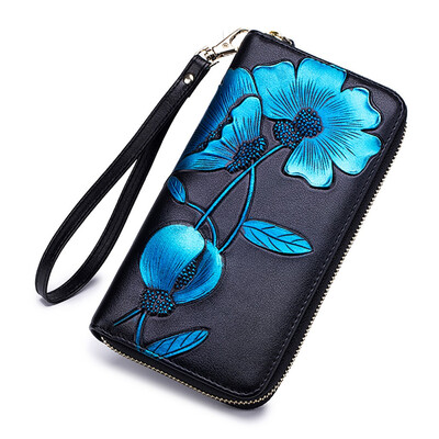 

Tailored Women Leather Wallet Zipper Coin Purse RFID Card Holder Flower Handbags