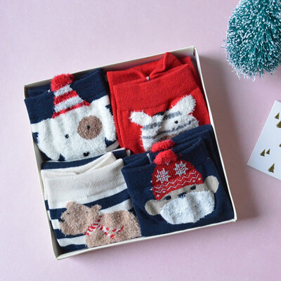 

4 Pairs Socks Child Socks Princess Cute Ruffle Christmas Cartoon Print Comfortable Tube Length Anti-slip Casual girls boys Socks