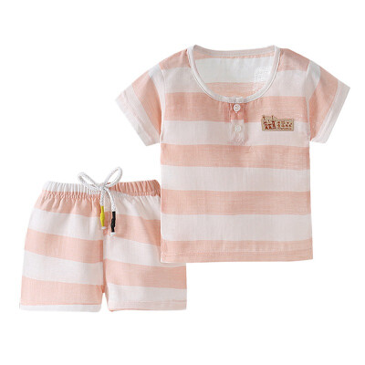 

Summer 2pcs Set Baby Girls Boys Clothing Set Candy Color Stripe Cotton Sports T-Shirts Shorts Toddler Clothes Set 1-6Y