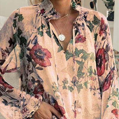 

Women Blouses Flower Leaf print Fashion Ladies Chic V Neck Casual Long Sleeve Shirt Tops Ladies Blouse blusas mujer de moda 2019