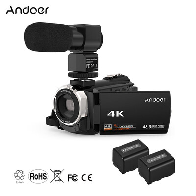 

Andoer 4K 1080P 48MP WiFi Digital Video Camera Camcorder Recorder with 2pcs Rechargeable Batteries External Microphone Novatek 9