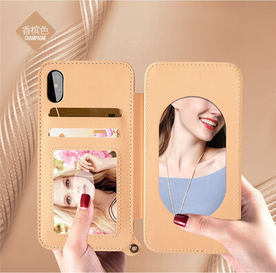 

Lady Makeup Mirror Card Holder Slot Hard Back Cover Phone Cases For iphone X 6s 7 8Plus Business Wallet TPU Denim Phone Cases
