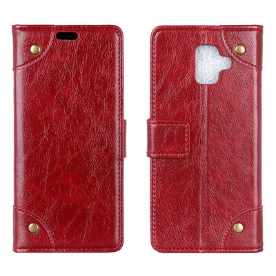 

MOONCASE Samsung Galaxy A6 2018 copper buckle nappa leather case - wine red