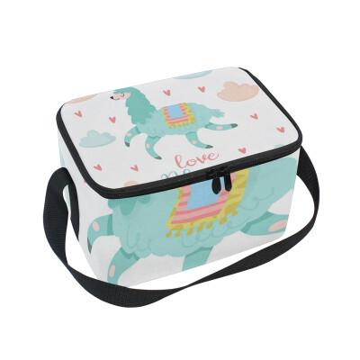 

Lunch Box Insulated Lunch Bag Large Cooler Love Alpaca Pattern Tote Bagfor Kids Men Women