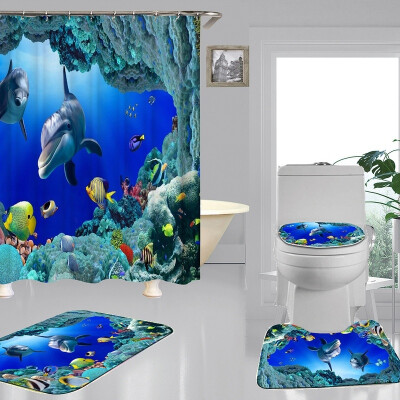 

Willstar Ocean Dolphin Deep Sea Shower Curtain Bathroom Waterproof Pedestal Rug Lid Toilet Cover Bath Mat