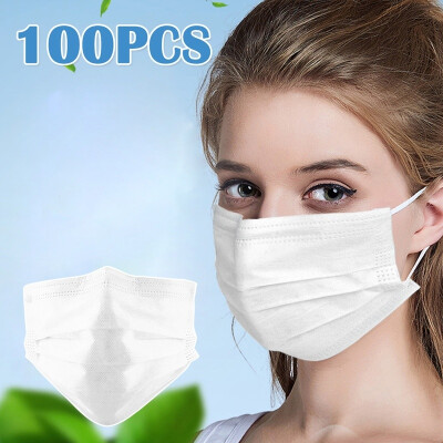 

100PCS Disposable Face Mask with Earloops 3 Ply Safety Face Masks Dust Mask Flu Face Masks