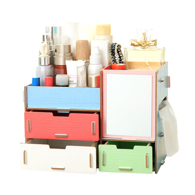 

Multifunctional Desktop Storage Box Wooden Makeup Organizer Case with Mirror Multi Drawers Large Capacity DIY Jewelry Container Co