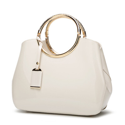 

New Pattern Fashion Womens Bag PU Patent Leather Ellipse Inclined shoulder bag Pure color Handbag soft surface Hard handle The si