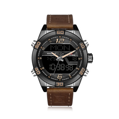 

NAVIFORCE NF9128 Luxury Brand Watch Life Waterproof Quartz Wrist Watch Male Genuine Leather Watch LED Display Watch