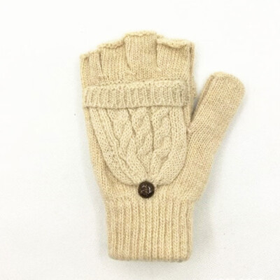 

Half Finger Fingerless Gloves Convertible Flip Knitted Artificial Wool Winter Warm Gloves For Women Girl