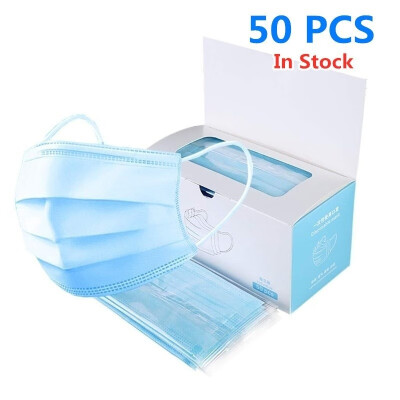 

50Pcs 3-Ply Disposable Face Mask Dust Mask Flu Face Masks with Elastic Ear Loop for All People