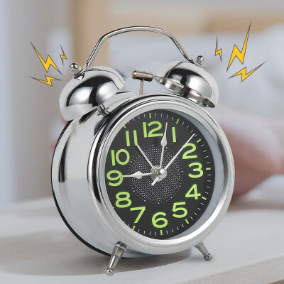 

Silver Table Alarm Clock Modern Design Metal Desk Clock Quartz Luminous Wake Up Light