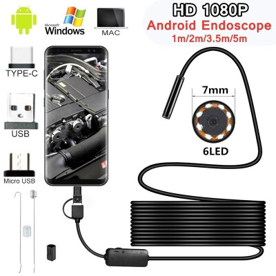 

7mm 6 LED Endoscope Waterproof Borescope Inspection Camera For Andorid Phone Size5M35M2M1M