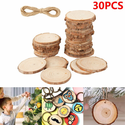 

30pcsset Natural Color Wood Slices Round Log Discs for Arts & Crafts Home Hanging Decorations Event