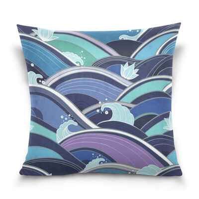 

ALAZA Throw Pillow Cover 16 X 16 inch Cushion Cover with Water Waves Printed Pillowcase
