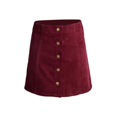 

Women Bottoms Skirts skater saia etek faldas Jupe Gonna Petite Vintage Corduroy Button Front A-Line Skirt