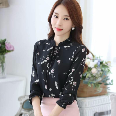 

2018 New Women chiffon floral printing blouse Long Sleeve Shirts