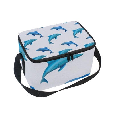 

ALAZA Lunch Box Dolphin Blue Insulated Lunch Bag Large Cooler Tote Bagfor Men Women