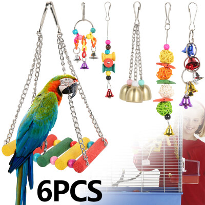 

6 Pcsset Bird Parrot Toy Hanging Bell Pet Bird Cage Hammock Swing Toy Hanging Toy Bite Toy