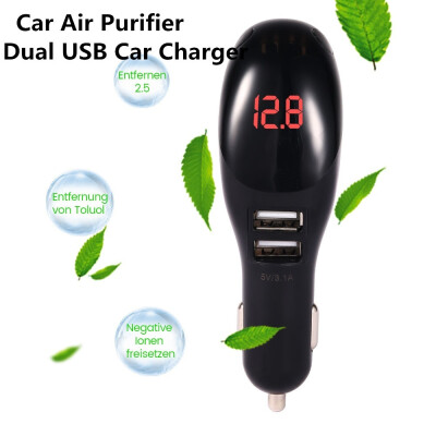 

31A Black&White Car Charger Air Purifier Ionizer Dual USB Fast Charger Ionic LED Display PM25