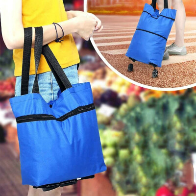 

Portable Shopping Trolley Bag with Wheels Foldable Cart Rolling Grocery Shopping Bag Oxford Cloth Dual-purpose Tug Bag